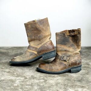 Frye Distressed Brown Leather Boots with Buckles